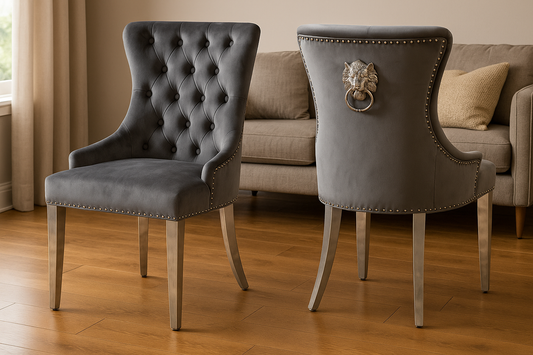 Chelsea 01 Dark Grey Chair (Lion Knocker/Chrome Legs)