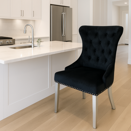 Chelsea Black Chair (Ring Knocker/Chrome Legs)