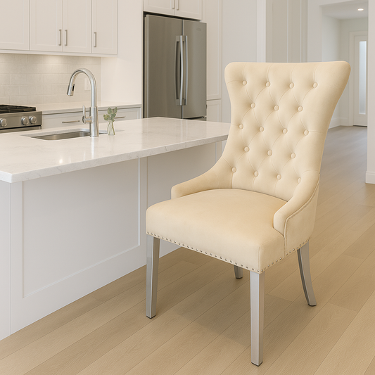 Chelsea Cream Chair (Ring Knocker/Chrome Legs)