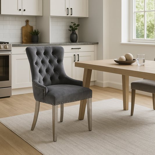 Chelsea Dark Grey Chair (Ring Knocker/Chrome Legs)