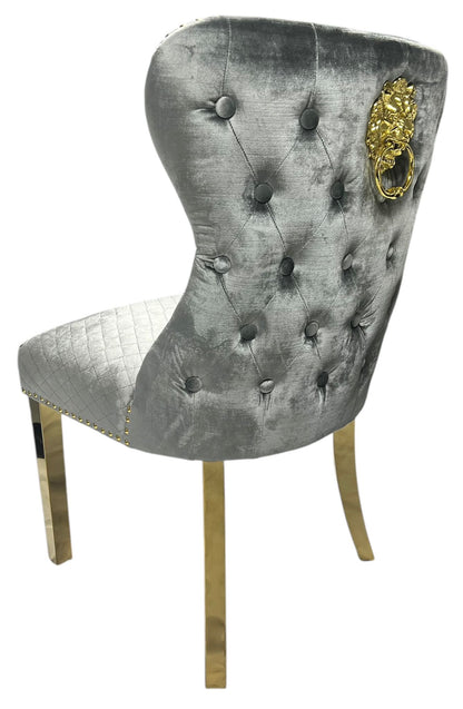 G-Lewis Light Grey Chair (Lion Knocker/Gold Legs)