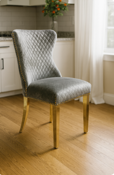 G-Lewis Light Grey Chair (Lion Knocker/Gold Legs)