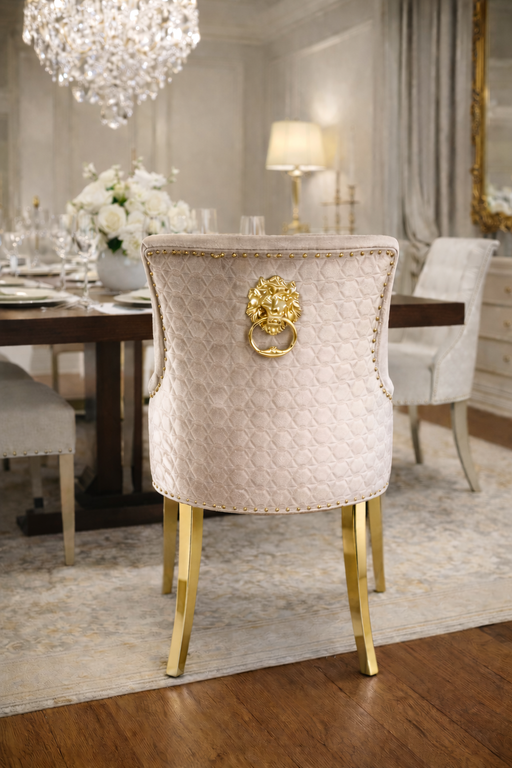 G-Roma Mink Chair (Lion Knocker/Gold Legs)