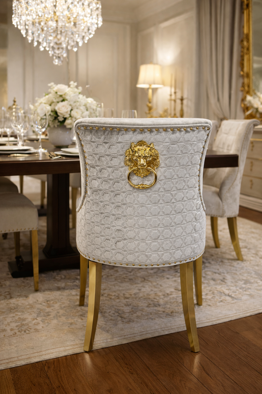 G-Roma Silver Grey Chair (Lion Knocker/Gold Legs)
