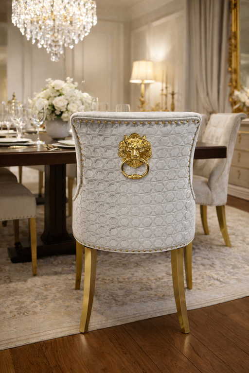 G-Roma Silver Grey Chair (Lion Knocker/Gold Legs)