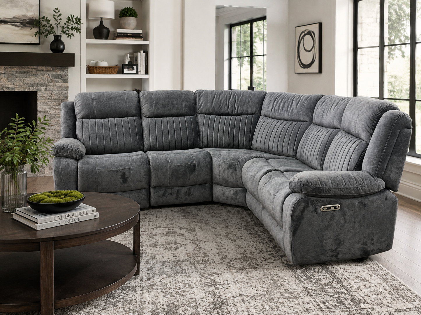 Rose Charcoal 2+1 Recliner Corner Sofa (Additional Consoles and Seats)