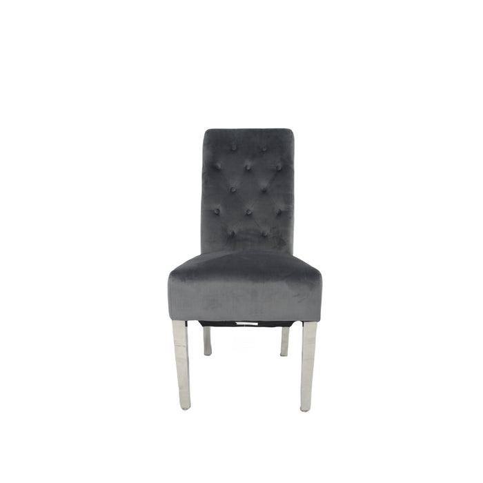 Lucy 01 Dark Grey Chair (Lion Knocker/Chrome Legs)
