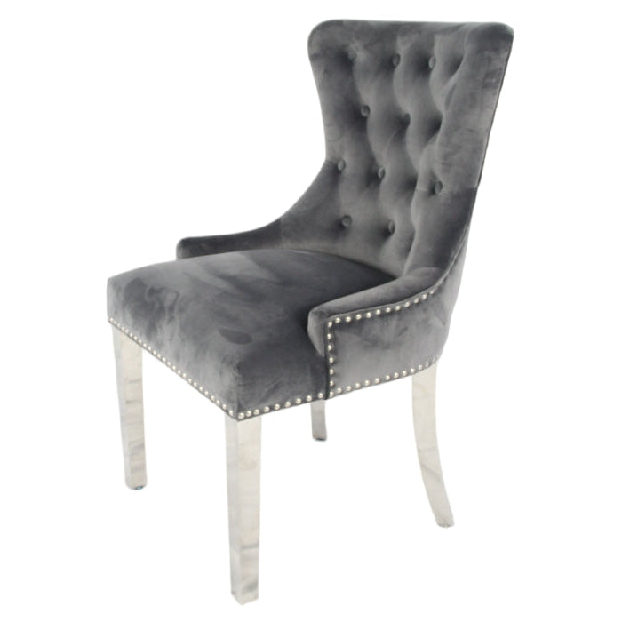 Chelsea Dark Grey Chair (Ring Knocker/Chrome Legs)