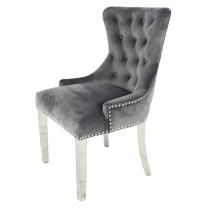 Chelsea Dark Grey Chair (Ring Knocker/Chrome Legs)
