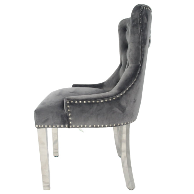 Chelsea Dark Grey Chair (Ring Knocker/Chrome Legs)