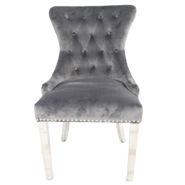 Chelsea Dark Grey Chair (Ring Knocker/Chrome Legs)