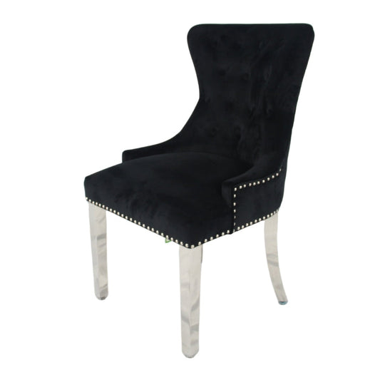 Chelsea 01 Black Chair (Lion Knocker/Chrome Legs)