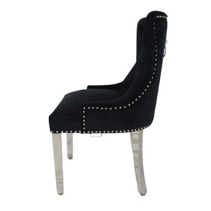 Chelsea 01 Black Chair (Lion Knocker/Chrome Legs)