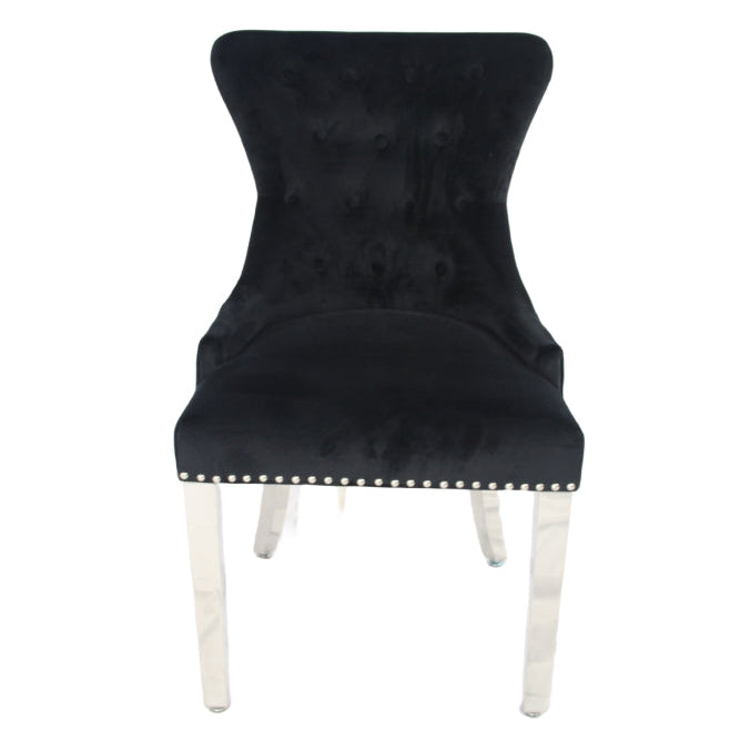 Chelsea 01 Black Chair (Lion Knocker/Chrome Legs)