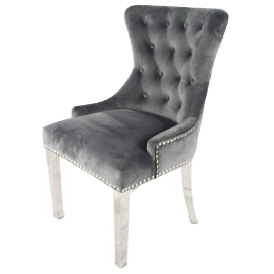 Chelsea 01 Dark Grey Chair (Lion Knocker/Chrome Legs)