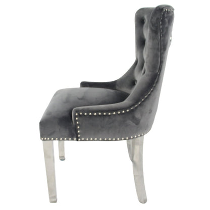 Chelsea 01 Dark Grey Chair (Lion Knocker/Chrome Legs)