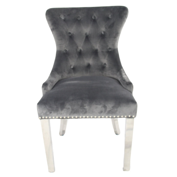 Chelsea 01 Dark Grey Chair (Lion Knocker/Chrome Legs)