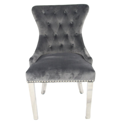 Chelsea 01 Dark Grey Chair (Lion Knocker/Chrome Legs)