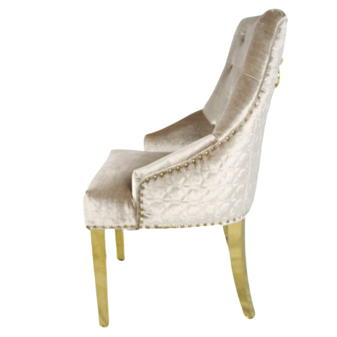 G-Roma Mink Chair (Lion Knocker/Gold Legs)