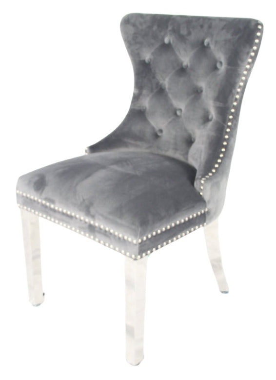 Mayfair Dark Grey Chair (Lion Knocker/Chrome Legs)