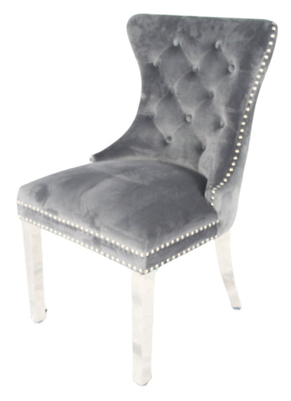 Mayfair Dark Grey Chair (Lion Knocker/Chrome Legs)