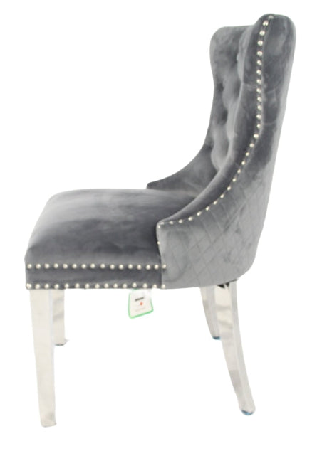 Mayfair Dark Grey Chair (Lion Knocker/Chrome Legs)