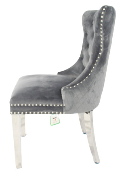 Mayfair Dark Grey Chair (Lion Knocker/Chrome Legs)
