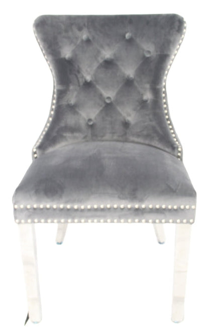 Mayfair Dark Grey Chair (Lion Knocker/Chrome Legs)