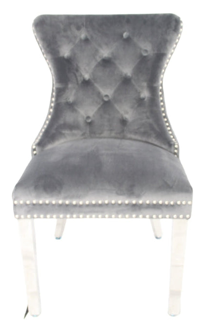 Mayfair Dark Grey Chair (Lion Knocker/Chrome Legs)