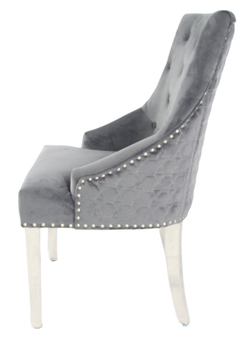 Roma Dark Grey Chair (Lion Knocker/Chrome Legs)