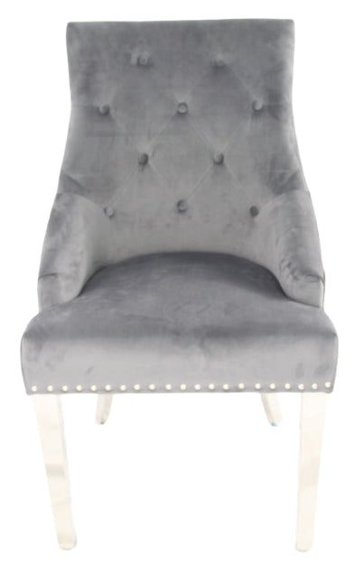 Roma Dark Grey Chair (Lion Knocker/Chrome Legs)