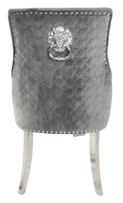 Roma Dark Grey Chair (Lion Knocker/Chrome Legs)