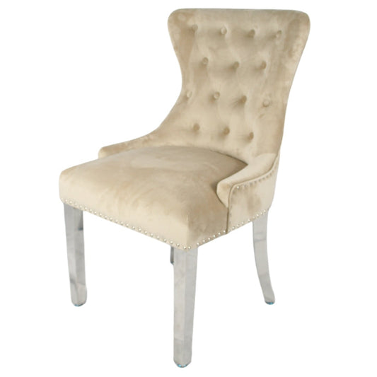 Chelsea 01 Cream Chair (Lion Knocker/Chrome Legs)