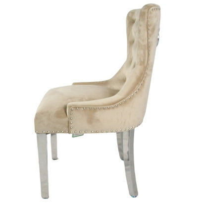 Chelsea 01 Cream Chair (Lion Knocker/Chrome Legs)