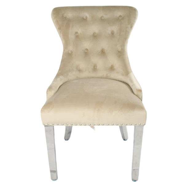 Chelsea 01 Cream Chair (Lion Knocker/Chrome Legs)