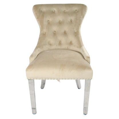 Chelsea 01 Cream Chair (Lion Knocker/Chrome Legs)