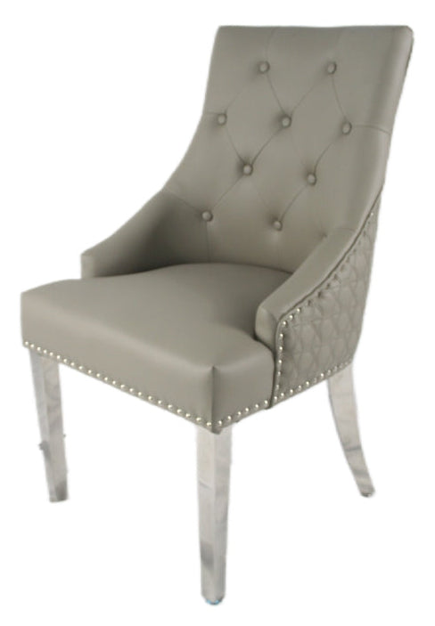 Roma PU Light Grey Chair (Lion Knocker/Chrome Legs)