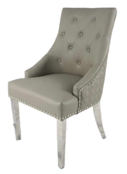 Roma PU Light Grey Chair (Ring Knocker/Chrome Legs)