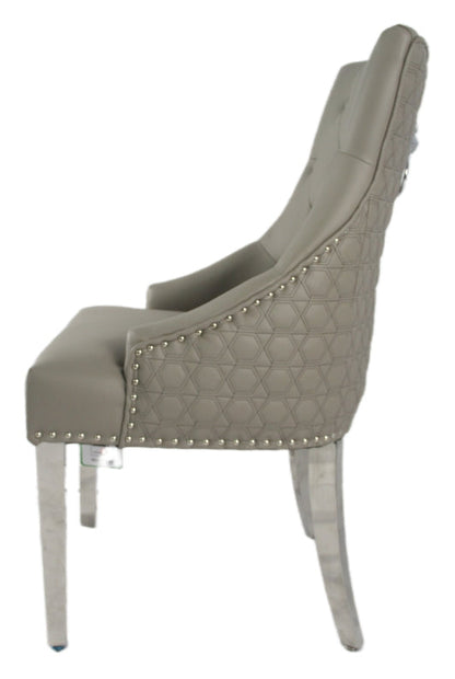 Roma PU Light Grey Chair (Ring Knocker/Chrome Legs)