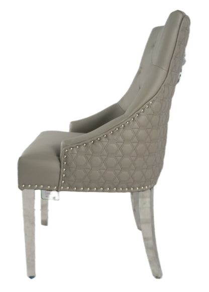 Roma PU Light Grey Chair (Lion Knocker/Chrome Legs)