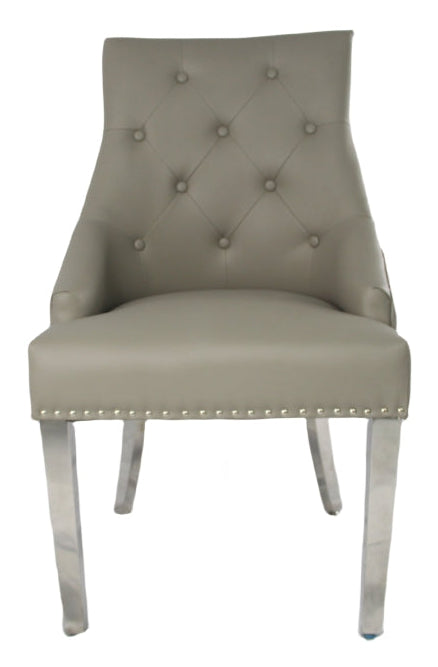 Roma PU Light Grey Chair (Lion Knocker/Chrome Legs)