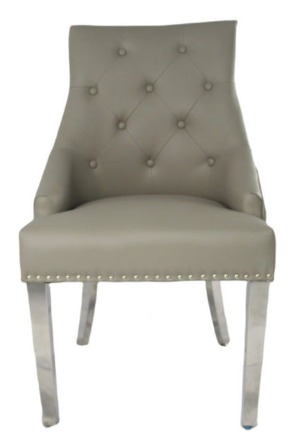 Roma PU Light Grey Chair (Lion Knocker/Chrome Legs)