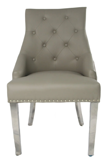 Roma PU Light Grey Chair (Ring Knocker/Chrome Legs)