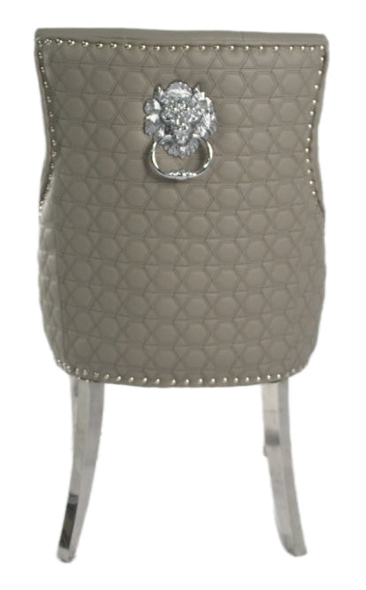 Roma PU Light Grey Chair (Lion Knocker/Chrome Legs)