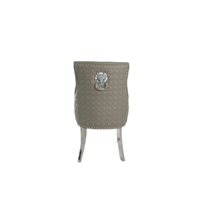 Roma PU Light Grey Chair (Lion Knocker/Chrome Legs)