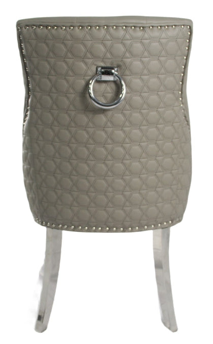 Roma PU Light Grey Chair (Ring Knocker/Chrome Legs)