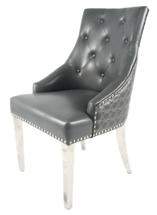 Roma PU Dark Grey Chair (Ring Knocker/Chrome Legs)
