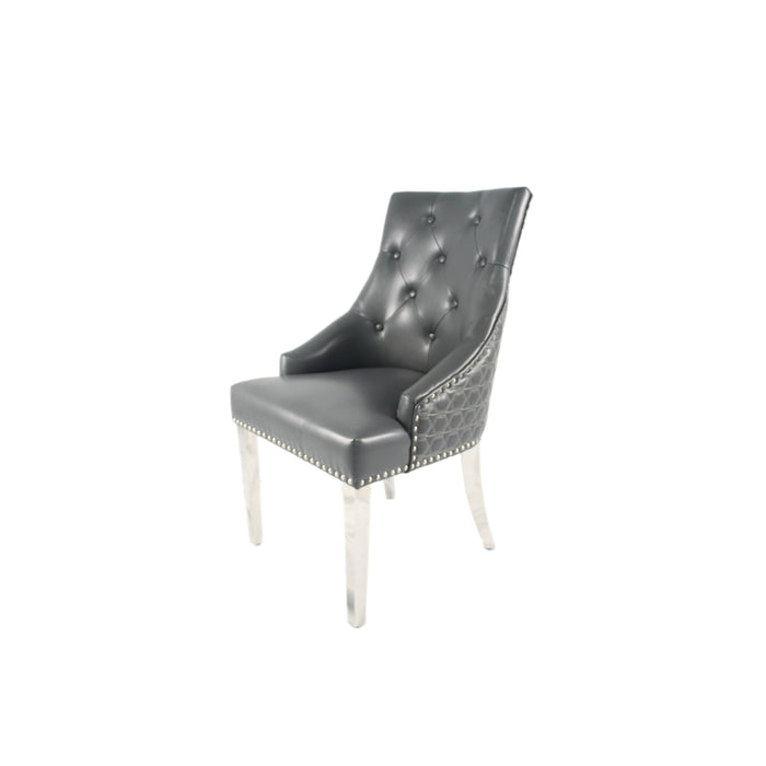 Roma PU Dark Grey Chair (Lion Knocker/Chrome Legs)
