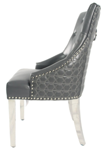 Roma PU Dark Grey Chair (Lion Knocker/Chrome Legs)