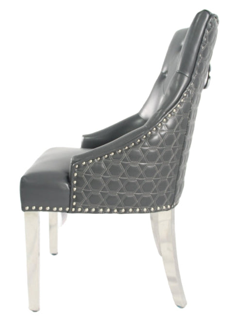 Roma PU Dark Grey Chair (Ring Knocker/Chrome Legs)